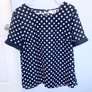 Navy Blouse with White Dots